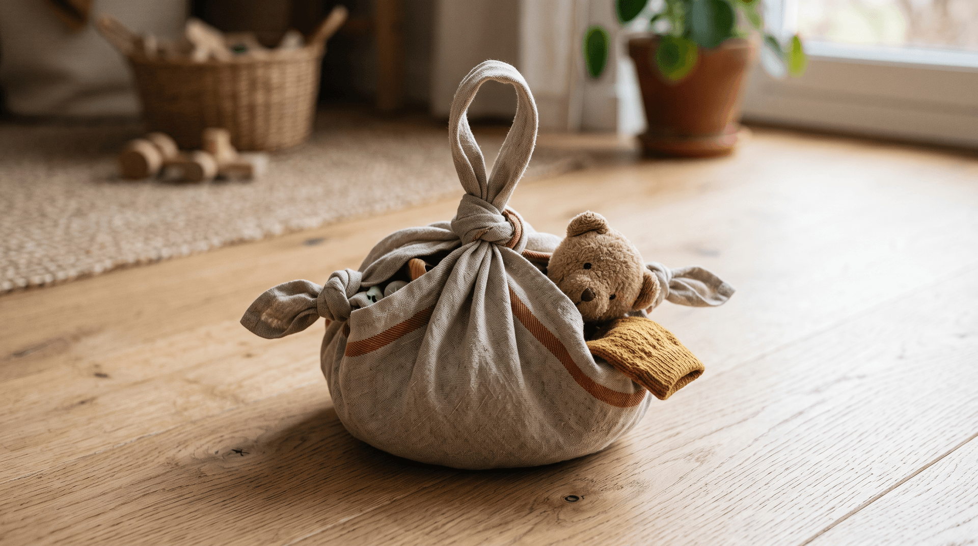 Reisebylt med Furoshiki-knute
